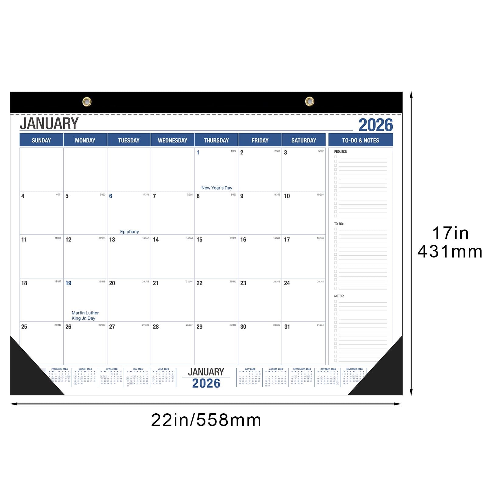 Bxaolu 2026 Desk Calendar - 18 Monthly Desk Calendar 2026, Jan.2026 - Jun.2027, 17" x 22", Desk/Wall Calendar 2-in-1, Thick Paper with Corner Protectors, Hanging Holes, Large Daily Blocks