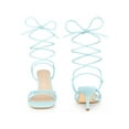 thumbnail image 4 of BLISSFUL STEP Women's Heels Knot Lace Up Strappy Square Toe Kitten Heel Sandals  Light Blue 6, 4 of 5