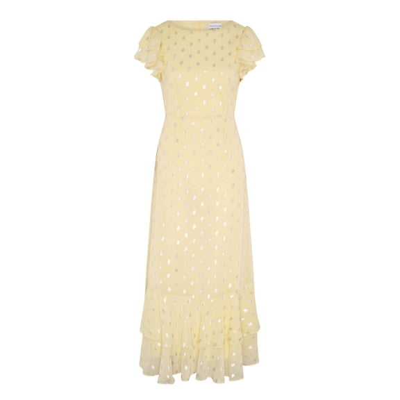 Lemon Flutter Sleeve Foil Midaxi Dress
