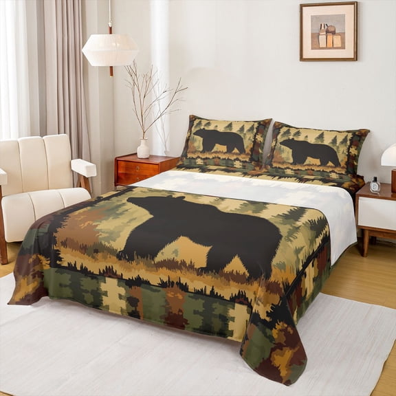 Castle Fairy Animal Bear Twin Sheet Sets 3pcs for Female Men Women,Vintage Cabin Aesthetic Twin Fitted Sheet Microfiber,Woodland Wildlife Breathable Flat Sheet,Microfiber Bedroom Decor