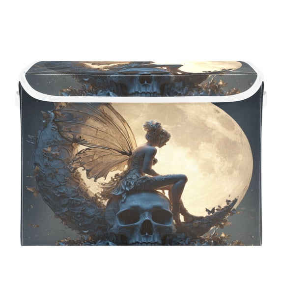 Large Collapsible Storage Box Flip Lid Fabric Decorative Organizer Container Basket with Handles 16.5×12.6×11.8in Butterfly Wizard