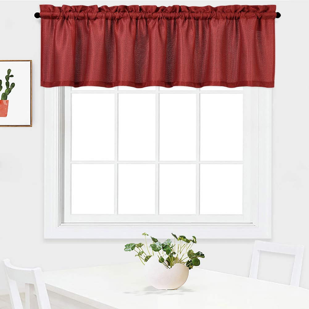 CAROMIO Valance Rod Pocket Waffle Weave Waterproof Light Filtering Valance, Burgundy, 1 Set 60