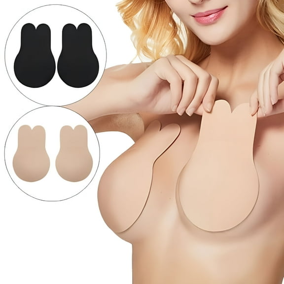 TELOLY 2 Pcs Women Invisible Silicone Breast Pads Boob Lift Tape Bra Nipple Cover Sticker Pad,Size L