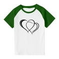 thumbnail image 4 of Girls Green Raglan Sleeve T-Shirt, Soft Stretch Heart Graphic Kids Tee, 95% Polyester 5% Spandex, Wrinkle Resistant Machine Washable School Playdate Outfit,Size 3 T, 4 of 8