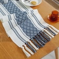 thumbnail image 2 of Camino de mesa de rayas con borlas tejidas a mano, moderno y sencillo, para el hogar, mesa de comedor, toalla para mueble de TV, funda para mesa de café, 2 of 5