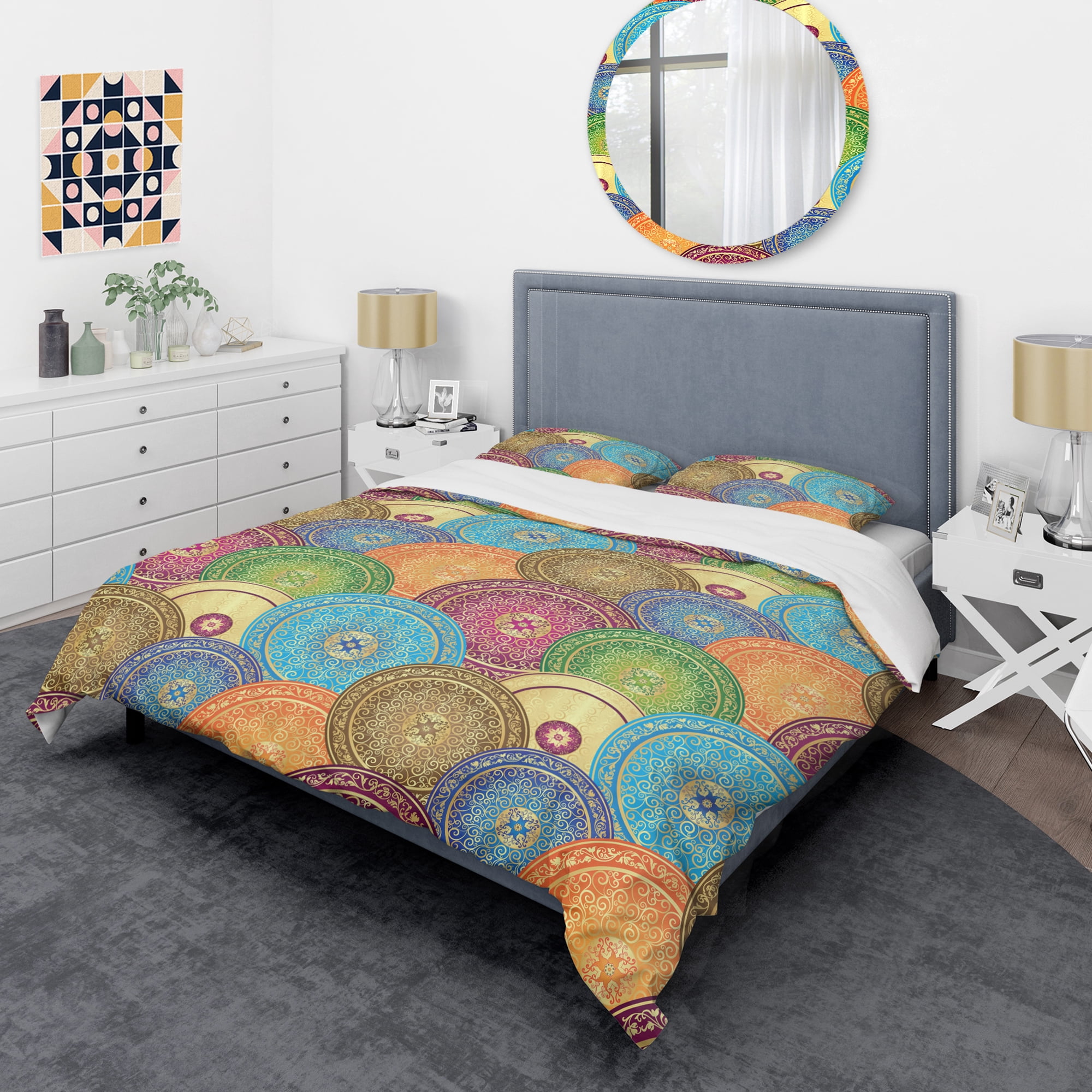 Designart 'Circular Retro Design IV' Mid-Century Modern Duvet Cover Set