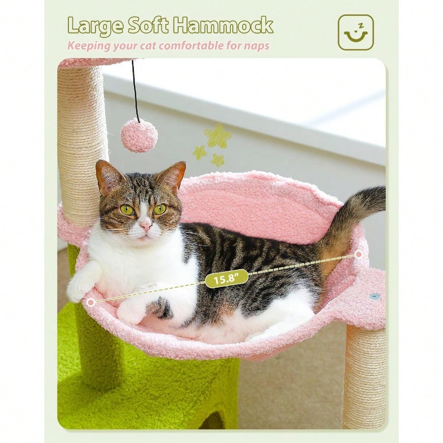 Flower Cat Tree With Large Metal Frame Hammock 35 Cute Cat Tower With Sisal Scratching Posts For Small Indoor Cats Cat Condo With Pink Top Perch For Kittens Pink