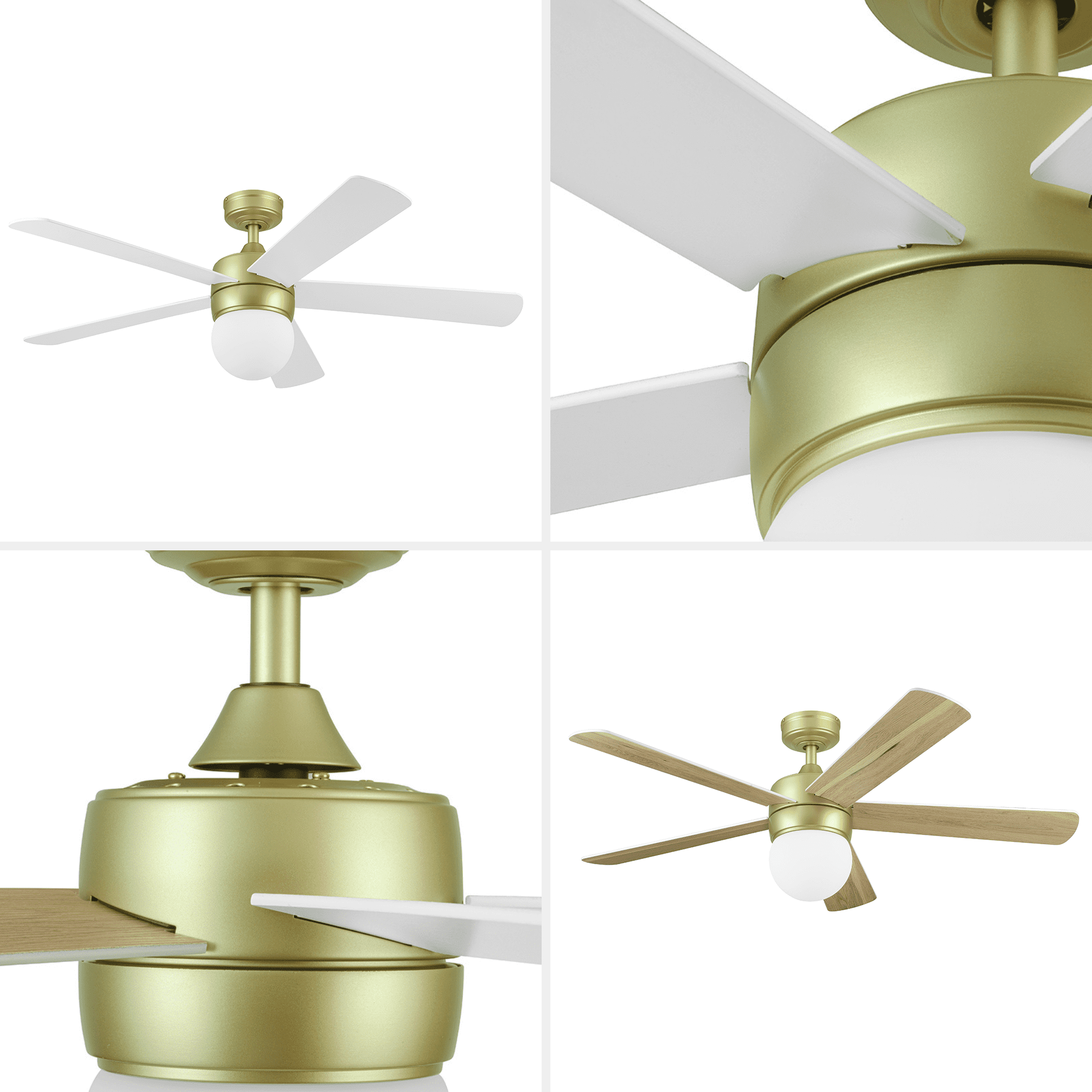 Better Homes & Gardens 52" Gold Modern Indoor Ceiling Fan with Light, 5 Blades, Remote & Reverse Airflow