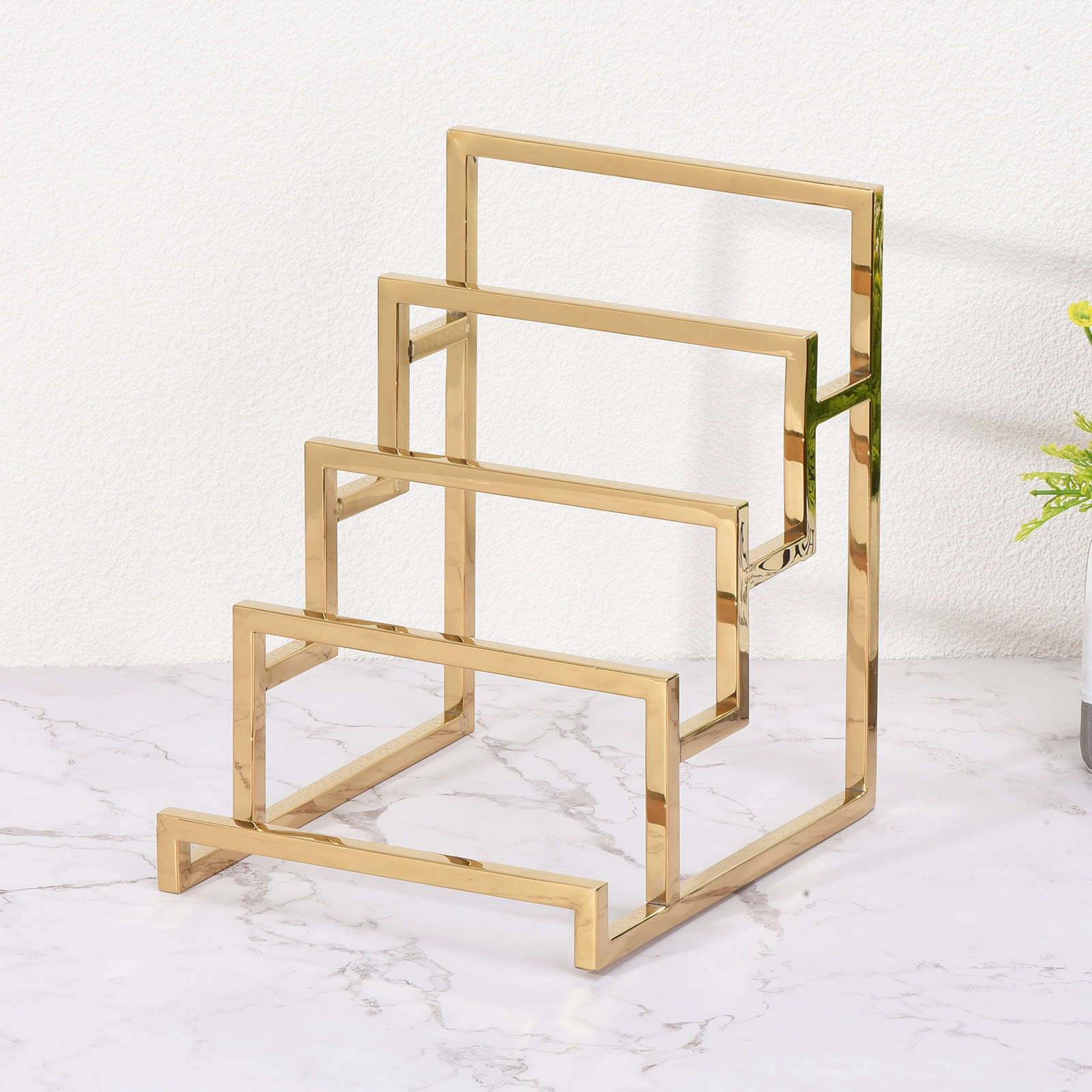 Unique Bargains Clutch Purse Display Stand 3 Layer Wallet Rack Retail Gold