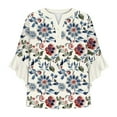 thumbnail image 4 of Floral Tops for Women Summer Peplum 3/4 Sleeve Tops Henley Neck Shirts 2025 Trendy Casual Boho Blouses Lounge Ruffle Sleeve Tee Shirts Relaxed Fit Blouses Holiday Beach Clothes, 4 of 5