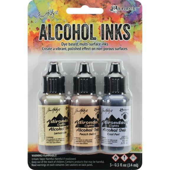 Tim Holtz Alcohol Ink .5oz 3/Pkg-Wildflowers-Lemonade/Peach Bellini/Peri