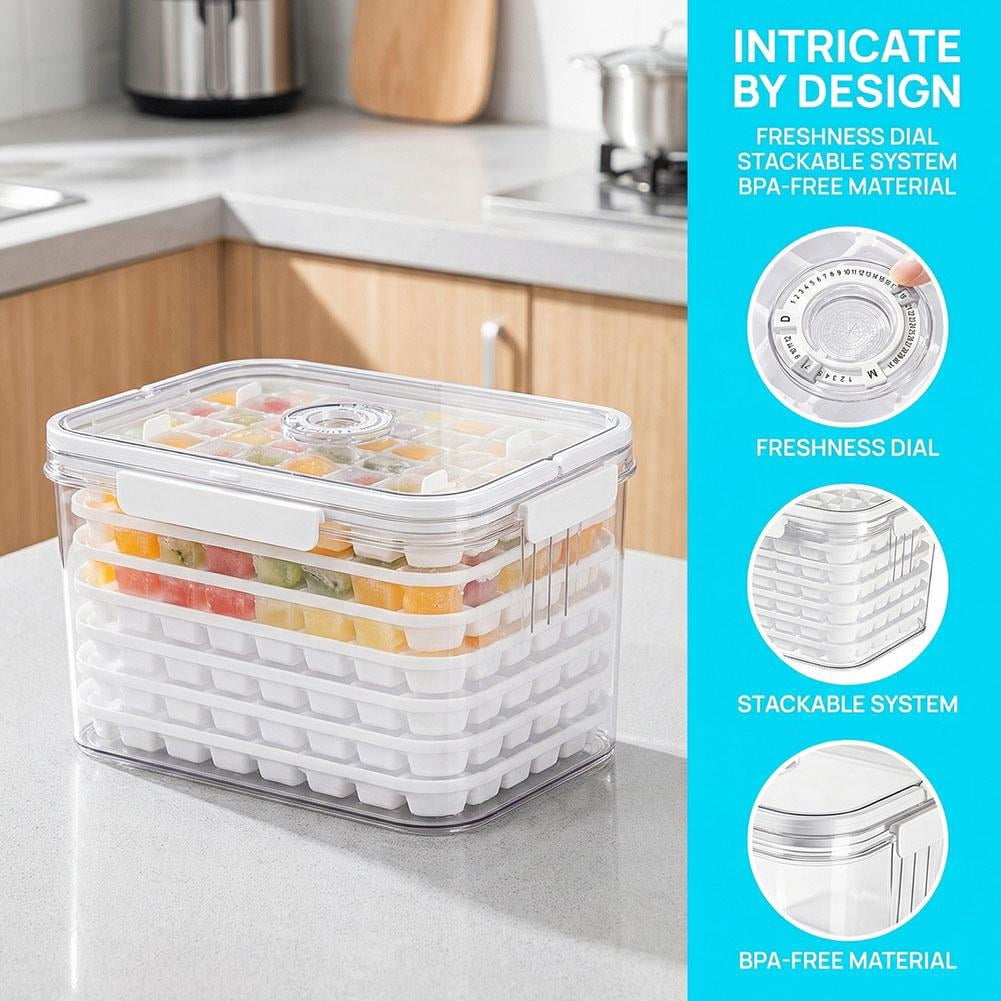 5 or 7 Layer Ice Cube Maker with Storage Bin, Easy-Twist Release for Perfect Cubes, Ideal for Refrigerator Freezers and Entertaining