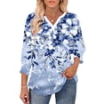 thumbnail image 3 of TaTaai Womens Casual Printed Blouse V-Neck 3/4 Length Sleeve with Smocked Cuffs Loose Fit Fashion Unstructured Print Soft Lightweight Top for Spring Holiday Gift, 3 of 7