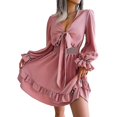 thumbnail image 2 of Womens Deep V Neck Chiffon Dress, Elegant Mini Short Swing Dresses, 2 of 5