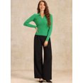 thumbnail image 3 of DARING DIVA Women's Collared Ribbed Knit Long Sleeve  Blouse XS Green, 3 of 6
