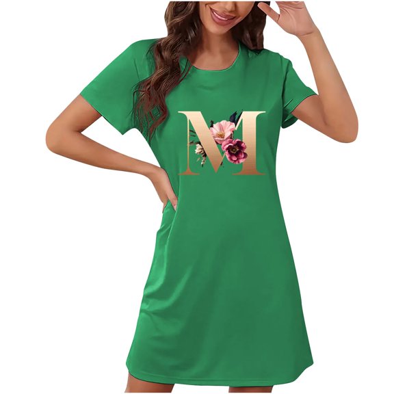Zorckvet Casual Nightgowns for Women Valentine Sleepshirts Soft Love Plus Size Crewneck Short Sleeve Ladies Nightshirts