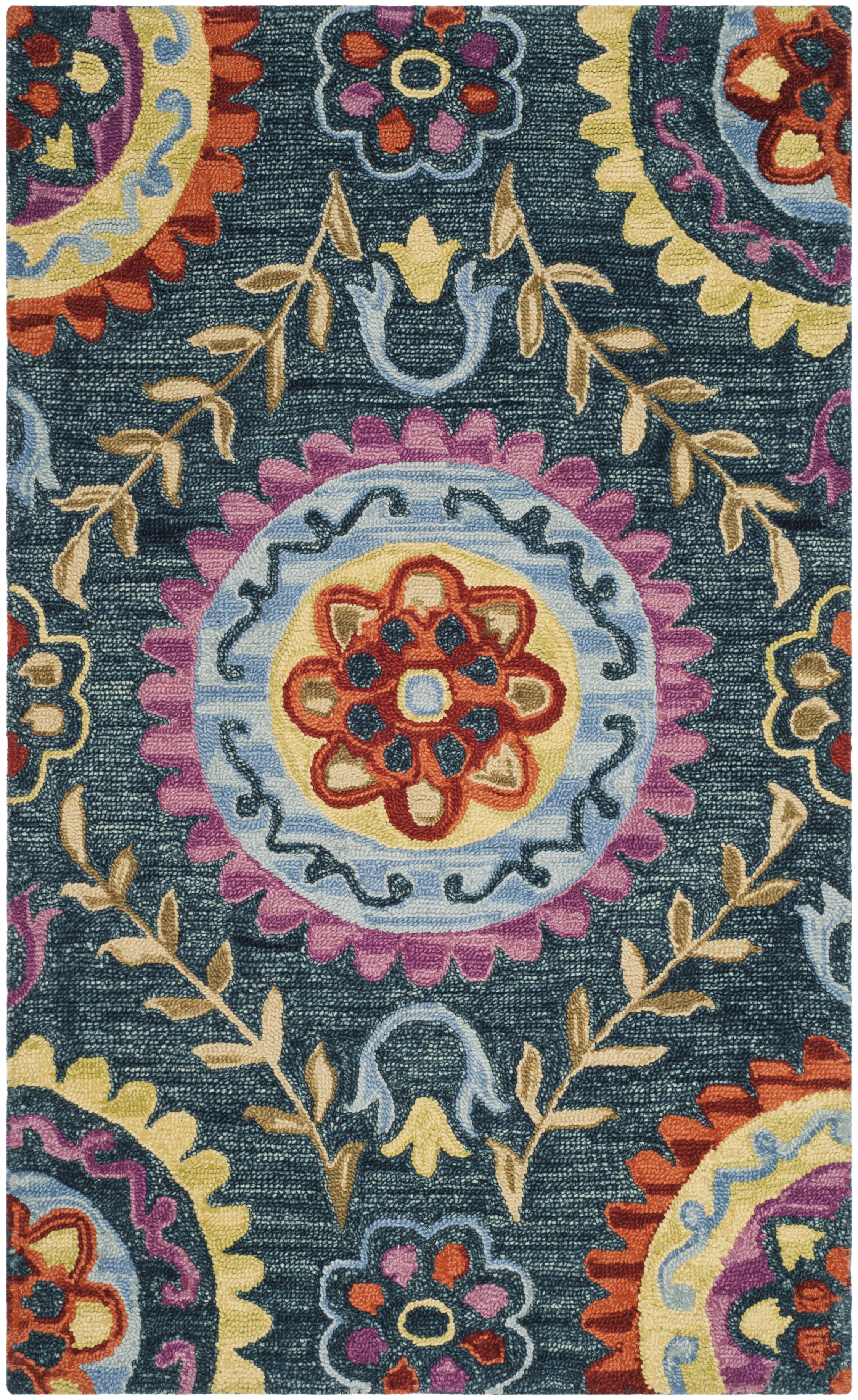 SAFAVIEH Suzani Iskra Medallion Wool Area Rug, Blue/Multi, 3' x 5'