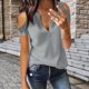 thumbnail image 4 of Gibobby Camiseta de manga corta para mujer Verano nuevas damas casual sin tirantes cuello en V manga corta color sólido camiseta(Gris,M), 4 of 5