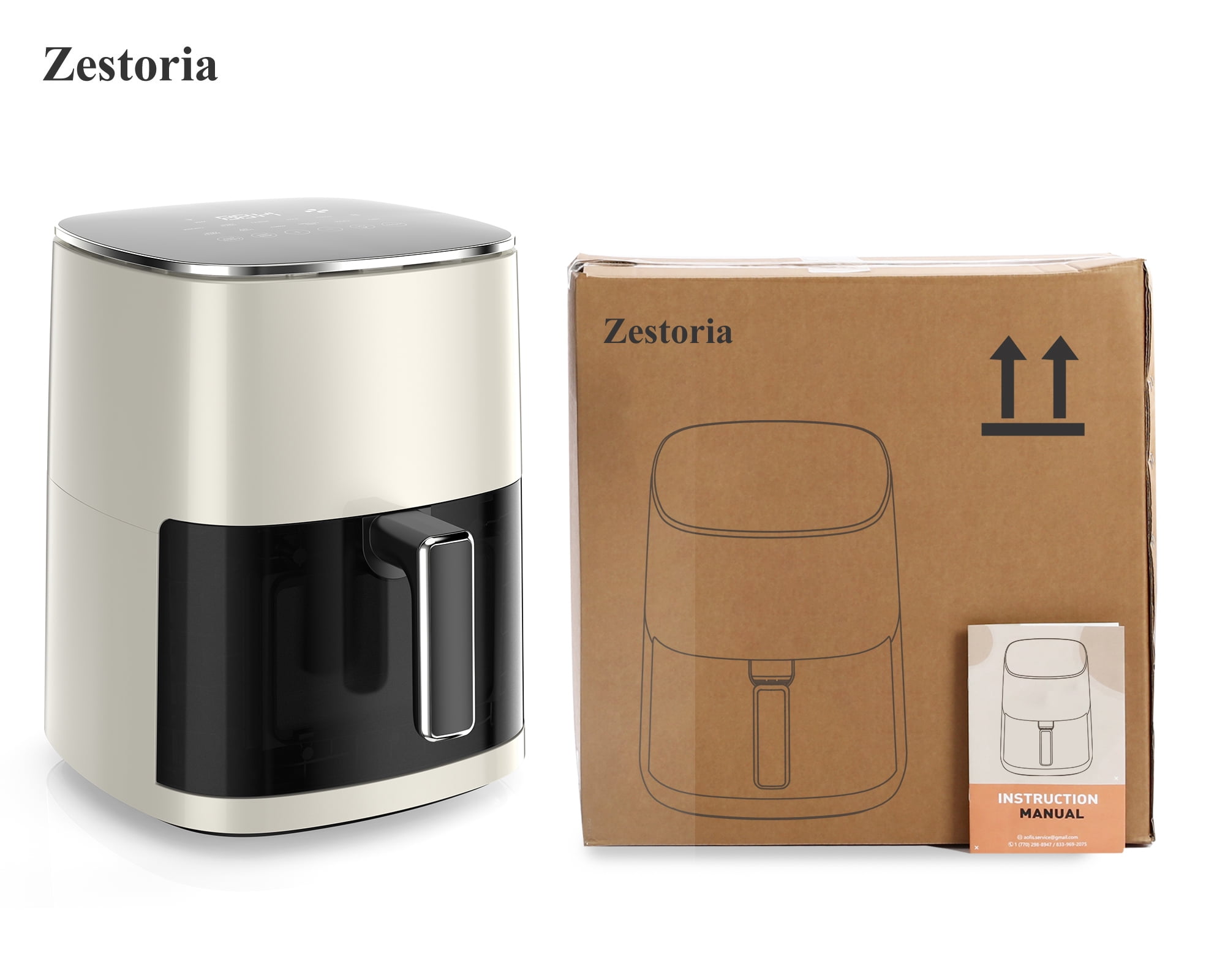 Zestoria 6qt Window Air Fryer - 12-in-1 Multi-Cooker with 400F, Dehydrate, Bake & Steam, Beige