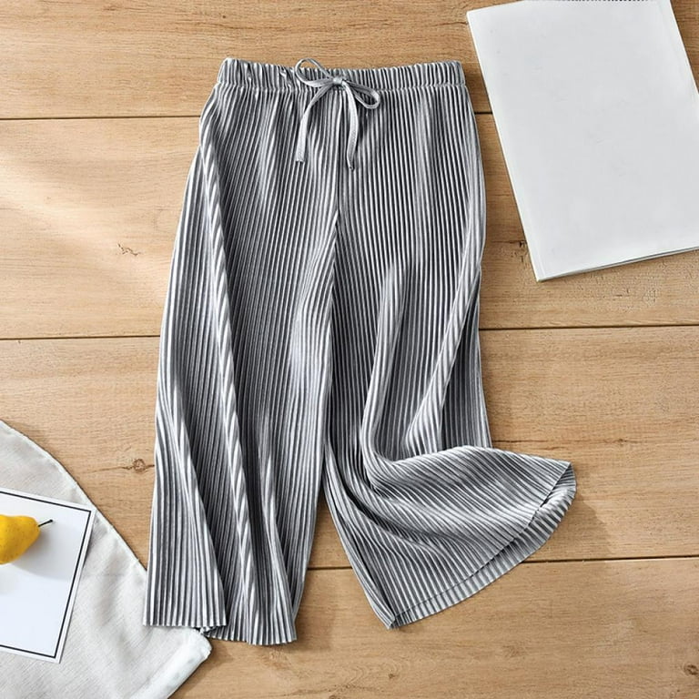 New Pleated Wide-leg Pants Girls Loose Casual Pants Chiffon Trousers Ice  Silk Nine-point Pants,(3-10Y) 