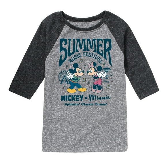Disney - Mickey & Friends - Mickey & Minnie - Summer Music Festival - Spinning Classic Tunes - Toddler And Youth Raglan Graphic T-Shirt