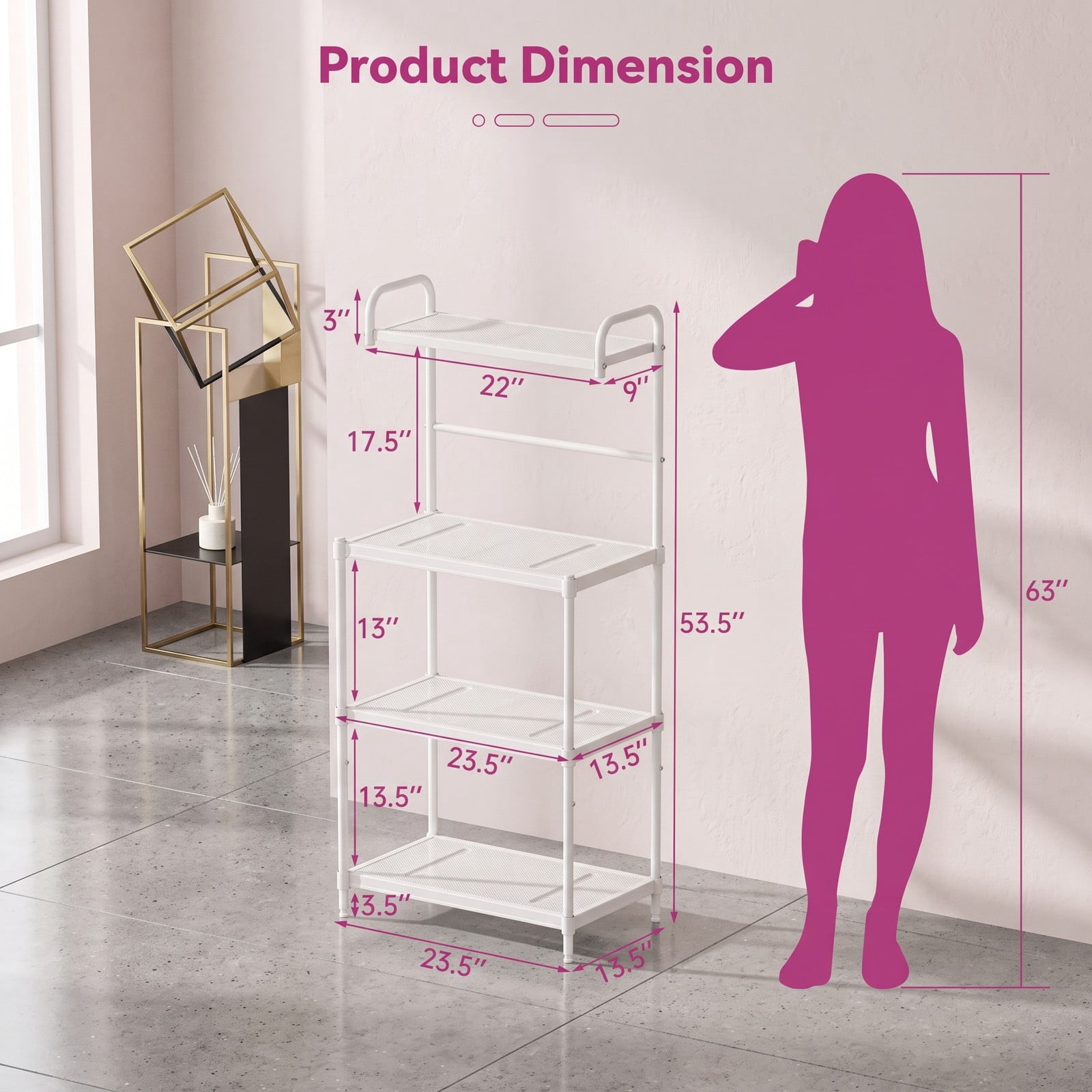 RUIE 4-Tier Kitchen Baker's Rack, Freestanding Microwave Oven Storage Shelf Organizer, Heavy-Duty Iron Utility Stand for Kitchen Pantry Living Room, White