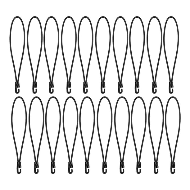 20 piezas Cordón de bungee con ganchos TARP ATE Multifuncional de servicio pesado de 25 cm de longitud Negro