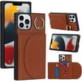 thumbnail image 3 of for iPhone 12/12 Pro Case with Card Holder,360°Rotatable Ring Holder Stand - Magnetic RFID Blocking Wallet Phone Cases for Women Men(Brown), 3 of 15