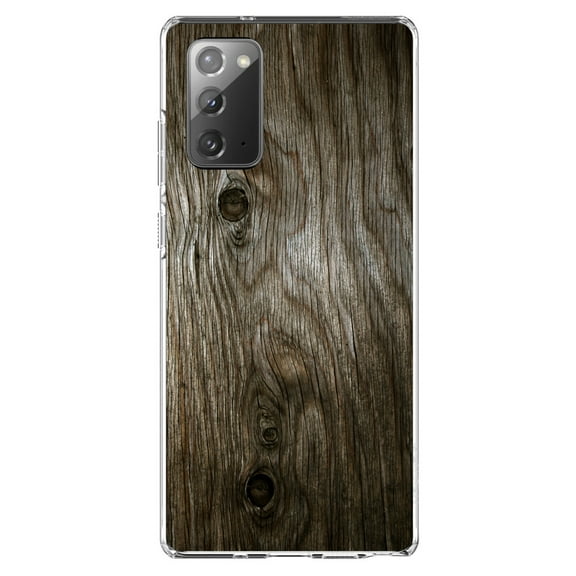 DistinctInk Clear Shockproof Hybrid Case for Samsung Galaxy Note 20 (6.7" Screen) - TPU Bumper, Acrylic Back, Tempered Glass Screen Protector - Brown Weathered Wood Grain Print - Printed Wood Image
