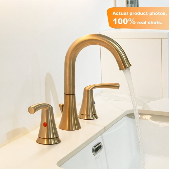 Sunrinx 8 Inch Widespread Bath Sink Faucet Brushed Gold 3 Hole Dual Handle Swivel Drain