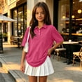 thumbnail image 4 of Domuza Kids Boys Polo Shirt Collared Short Sleeve Casual Button T Shirts Lightweight Comfy Quick Dry Workout Golf School Uniform-Hot Pink 3-4 Years, 4 of 6