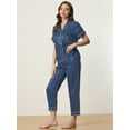 thumbnail image 3 of DARING DIVA Women's Satin Button Down Short Sleeve Long Pants Pajama Set S Navy Blue, 3 of 5