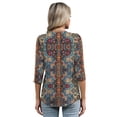 thumbnail image 6 of TEMOFON Blouse for Women Summer 3/4 Length Sleeve V Neck Pleated Womens Tops Dressy Casual Retro Print Tunic Tops L, 6 of 7