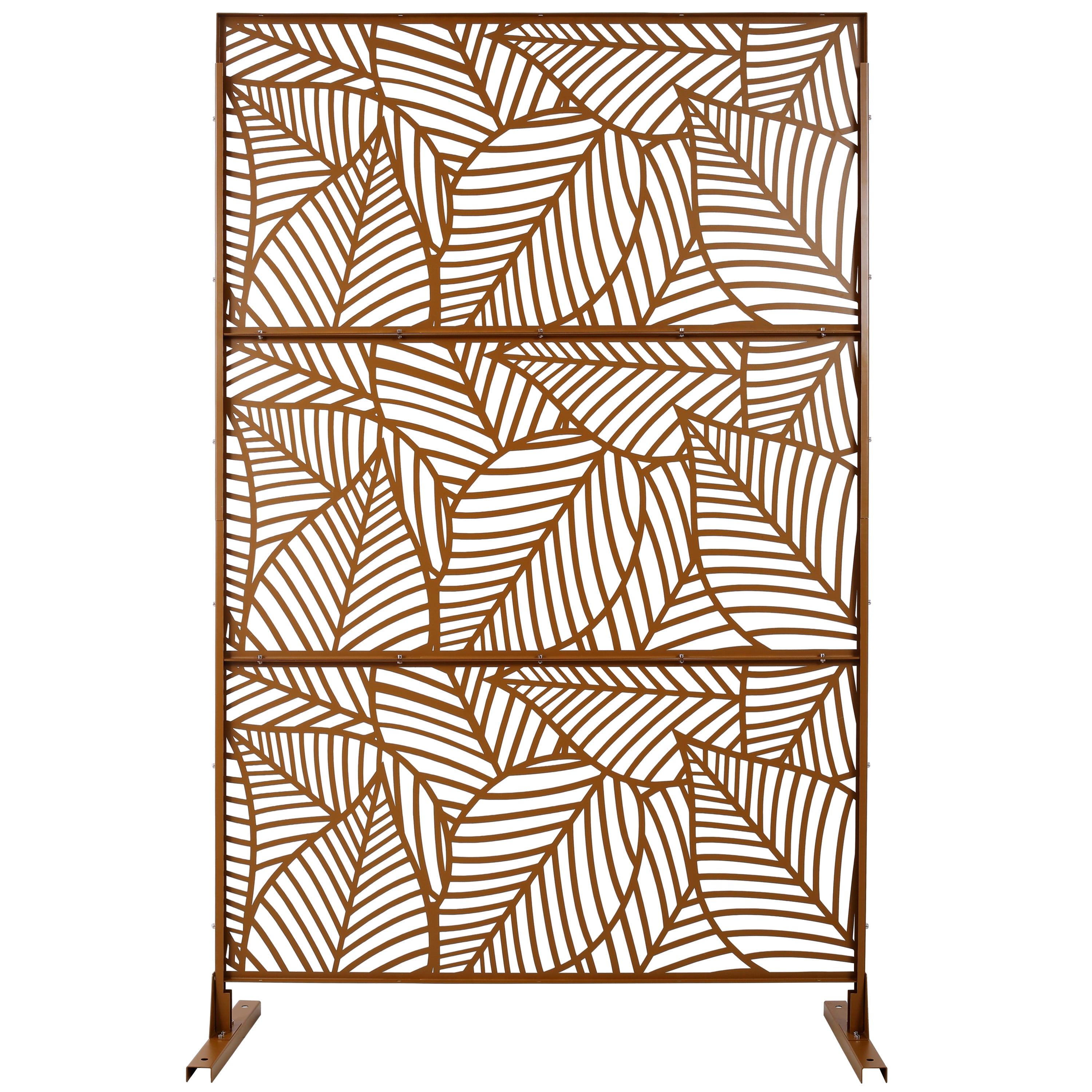 Outdoor Decor Privacy Screen, 76"Hx48"W Freestanding Metal Room Divider for Deck Balcony, Rust Red