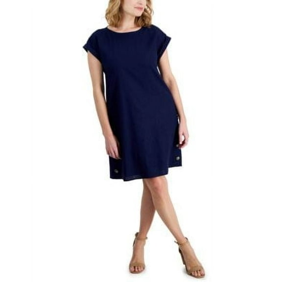 Jones New York Petite Button-Side Linen-Blend NYC White Blue PS