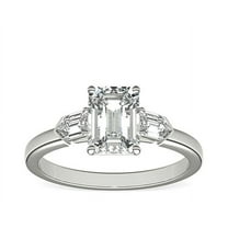 0.75 Carat Emerald Cut Natural Diamond Wonderful Three Stone Wedding Ring for her Solid 14K White Gold Size 7