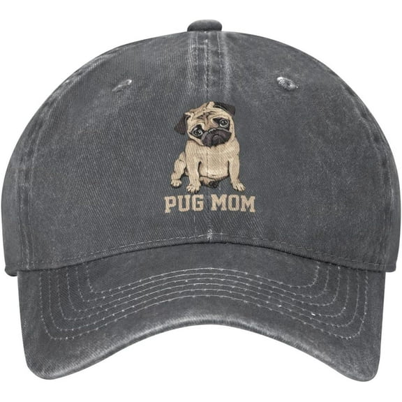 Vintage Washed Distressed Adjustable Pug Mom Dog Womens Denim Baseball Cap Mom Trucker Hat Cap for Women Unisex