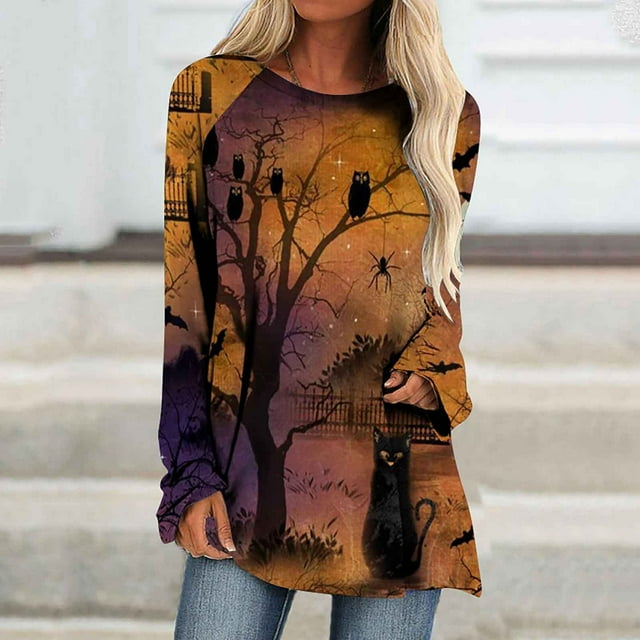 Costumes d'Halloween pour Femmes 2023 en Liquidation T-Shirt à Col Rond Oversize pour Femmes T T-Shirts à Imprimé d'Halloween T-Shirt à Manches Courtes Blouse Hauts