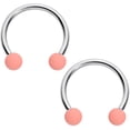 thumbnail image 3 of Body Candy 4Pc 16G Steel Peach Purple Matte Ball Horseshoe Circular Barbell Cartilage Septum Ring Set 3/8", 3 of 3