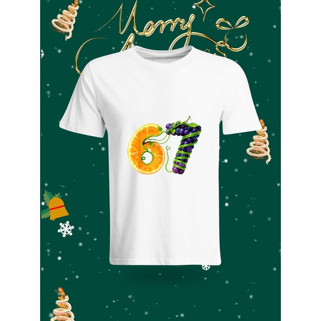 Creative Number 6 and 7 Shaped Donut Pattern Short Sleeve T-Shirt Fashionable Personalized Unisex Tops 67T Cute Dessert Style Number 67 Print T-Shirt Casual Versatile Comfortable Short Sleeve Top