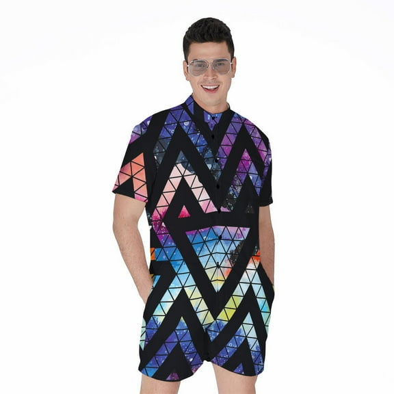 Black Triangle Galaxy Space Short Sleeve Men'S Rompers Casual Summer Jumpsuits Outfit