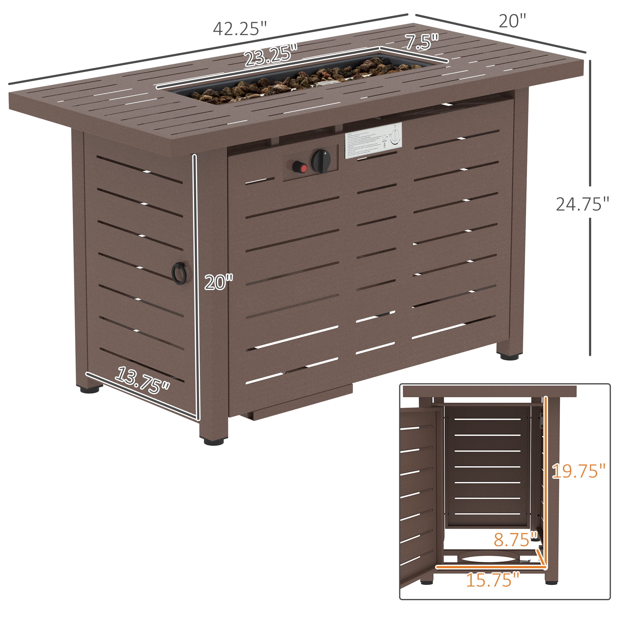 Aimee Lii 50,000 BTU Auto-Ignition Rectangular Gas Firepit, 42" Outdoor Propane Gas Fire Pit Table with Slat Tabletop, Lid, Lava Rocks, Rain Cover, Brown Aimee Lii 50,000 BTU Auto-Ignition Rectangular Gas Firepit, 42" Outdoor Propane Gas Fire Pit Table with Slat Tabletop, Lid, Lava Rocks, Rain Cover, Brown