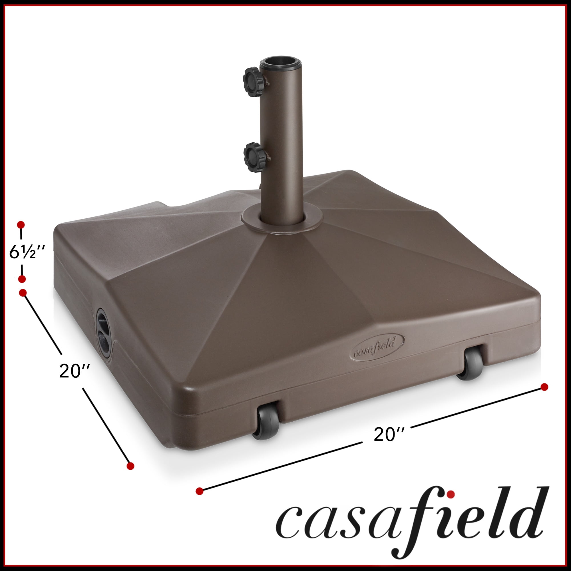 100lb Capacity Fillable Mobile Umbrella Base Stand 2 Wheels and Handle - Brown