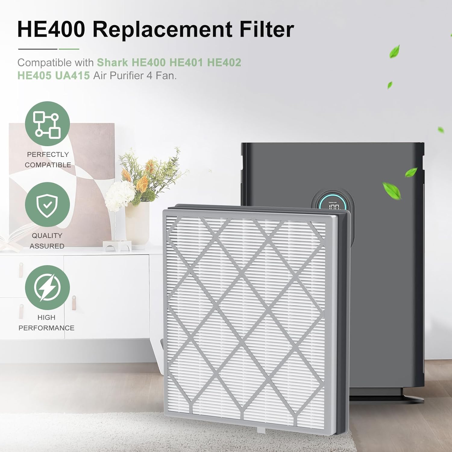 HE401 Air Purifier Filter Replacement Compatible with Sh-ark Air Purifier 4 HE401 HE402 HE405 HE400, H13 True HEPA Filter for Sh-ark HE4FKPETk Filter Replacement, 2pack