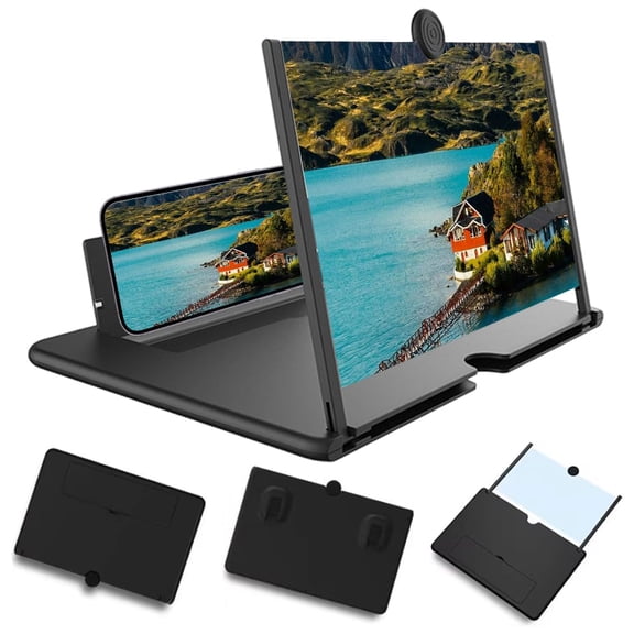 Mobile Phone Magnifier Screen, 3D HD Magnifying Projector Screen Enlarger for Movies, Videos and Gaming, Foldable Phone Stand with Screen Amplifier, Compatible with All Smartphones