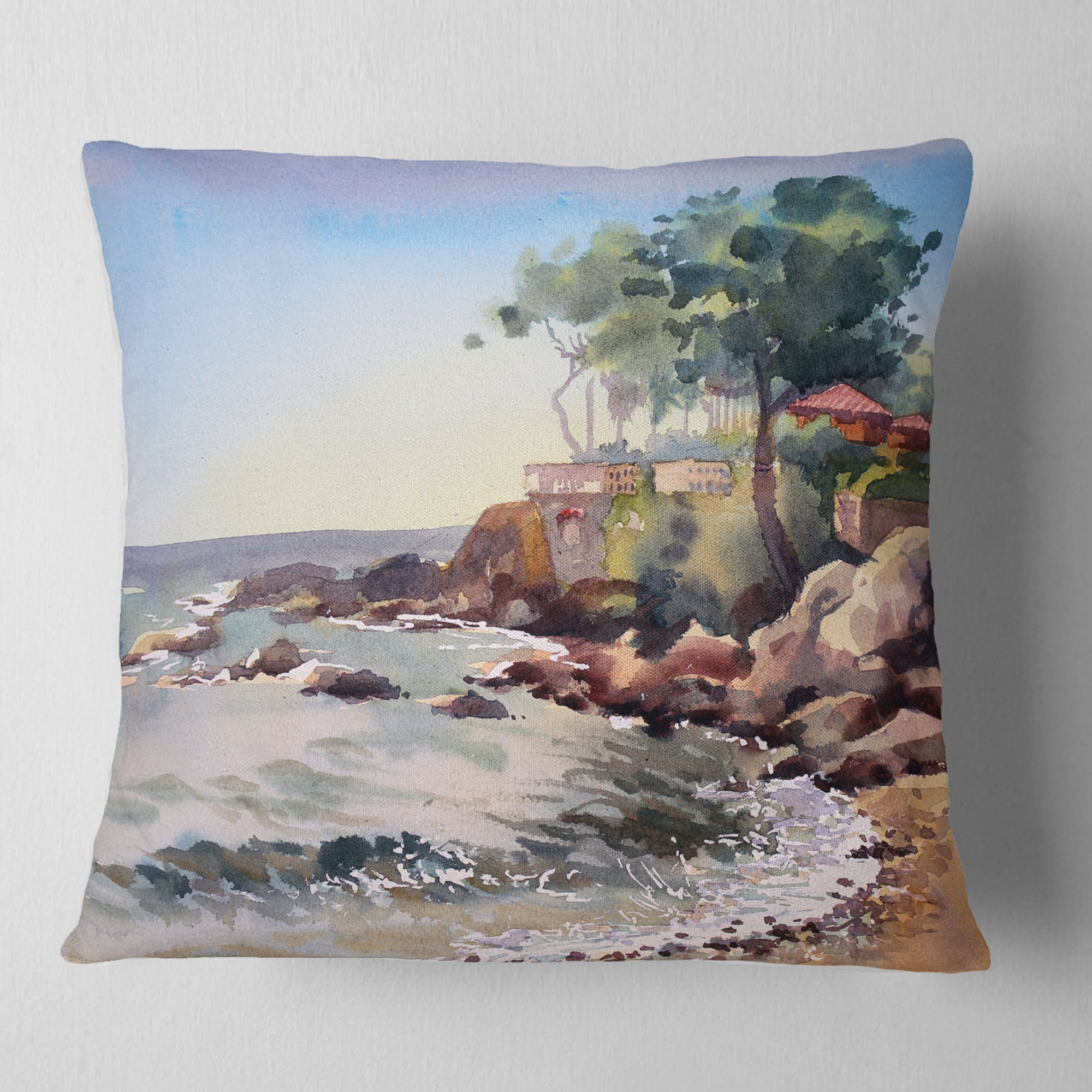 Designart Cote d Azur France - Landscape Painting Throw Pillow - 16x16