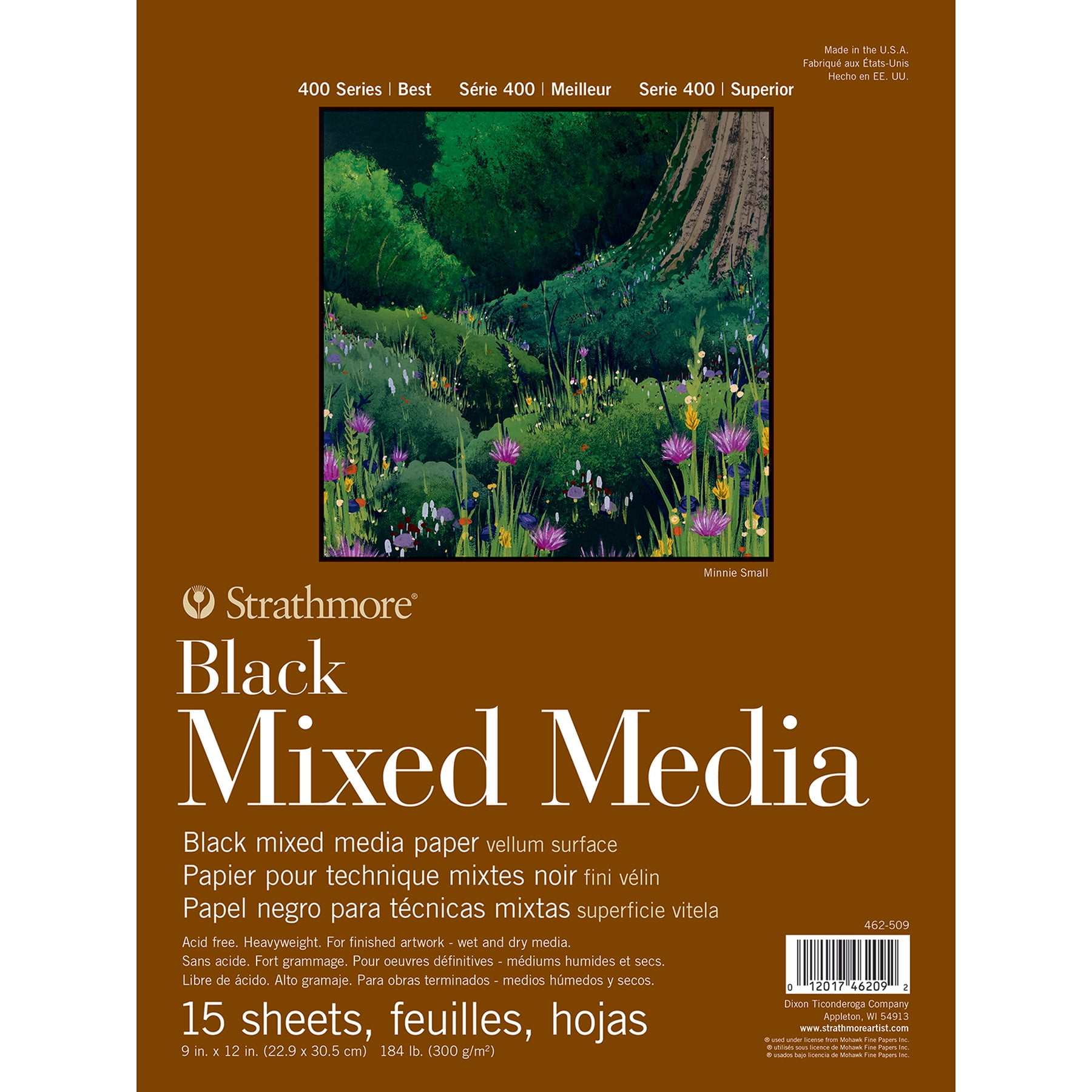 Strathmore 400 Series Mixed Media Pad, Black, Glue Binding, 15 Sheet, 9x12 inch, Pack of 3