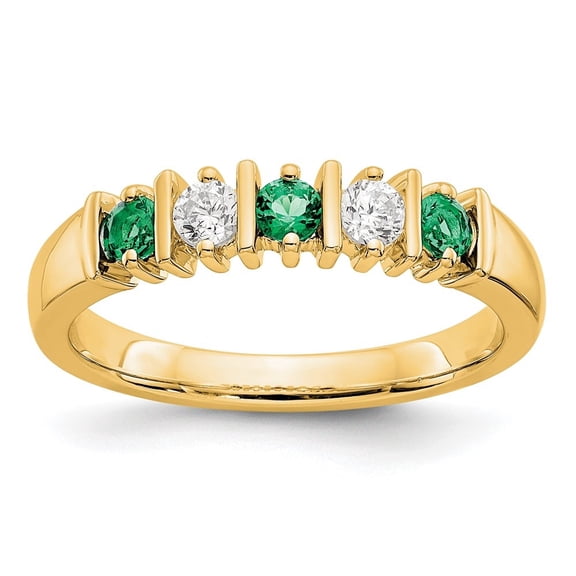 Auriga 14k Yellow Gold 1/5 carat Diamond and Emerald Complete Band for Women Size- 7