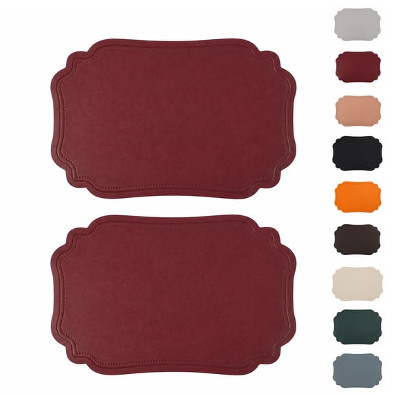 Unique Bargains 2 Pcs Rectangular Faux Leather Placemat Wine Red