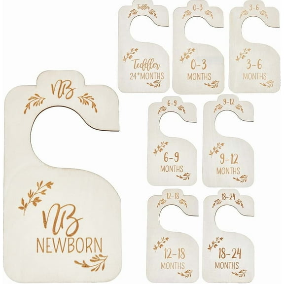 8Pcs Wooden Baby Wardrobe Dividers Nursery Hanger Seperaters from Newborn to 24 Month Baby Closet Organizers Nursery Infant Wardrobe Hangers Divider